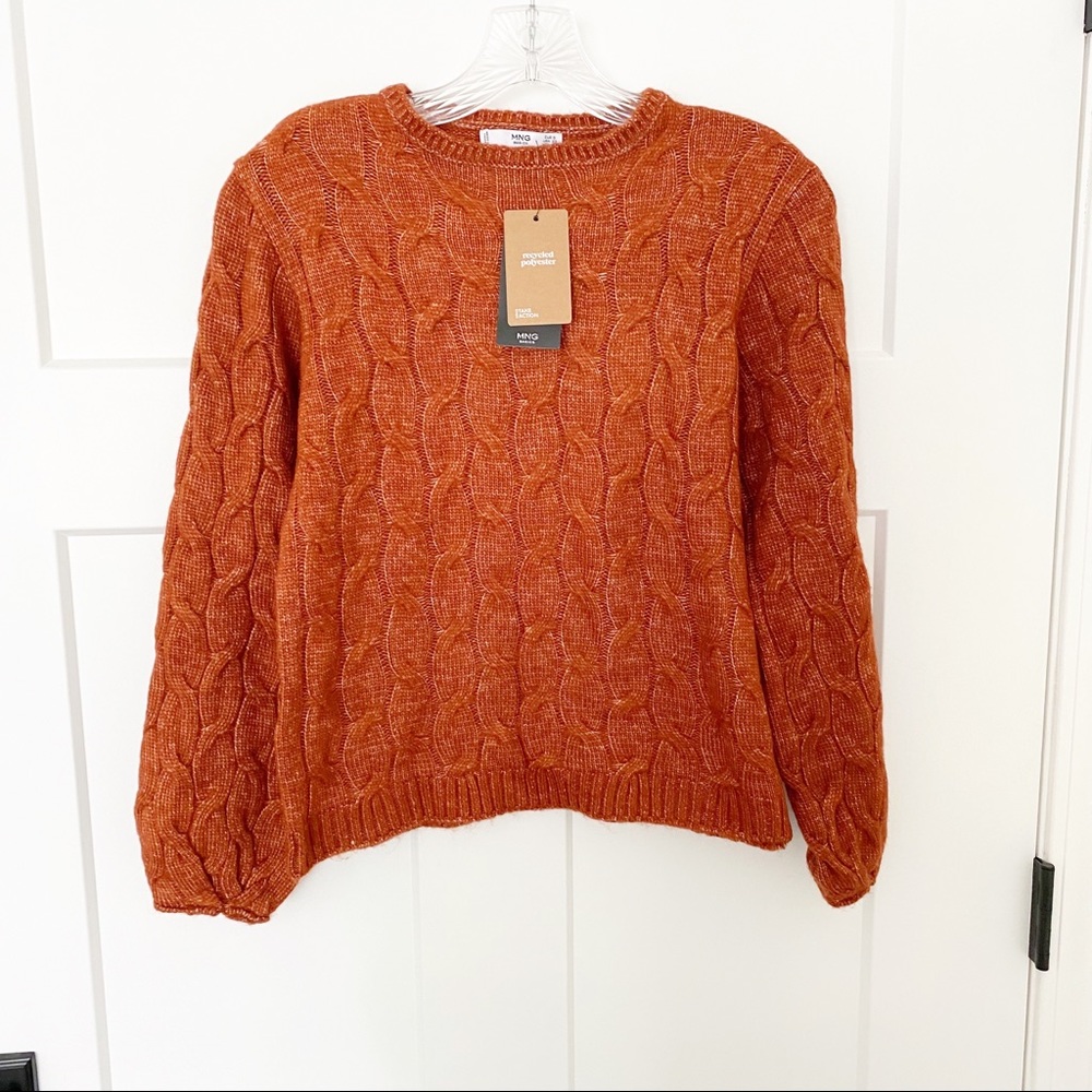 NWT Mango burnt orange crew neck cable sweater size XS